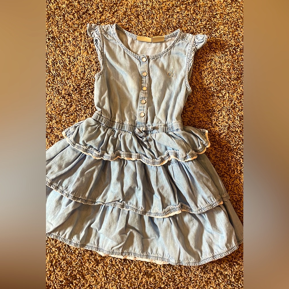 Soft denim Calvin Klein Ruffled Kids Dress